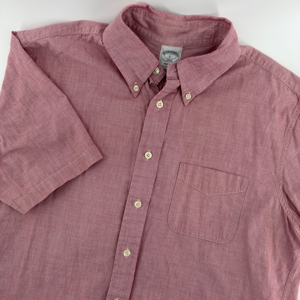 Brooks Brothers Regent Fit Short Sleeve Button Down Shirt Mens Large Pink Cotton